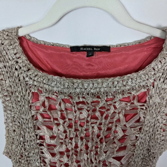 Rachel Roy Crochet Netted Open Knit High Low Midi Dress Bohemian Festival Hippie - Picture 11 of 11